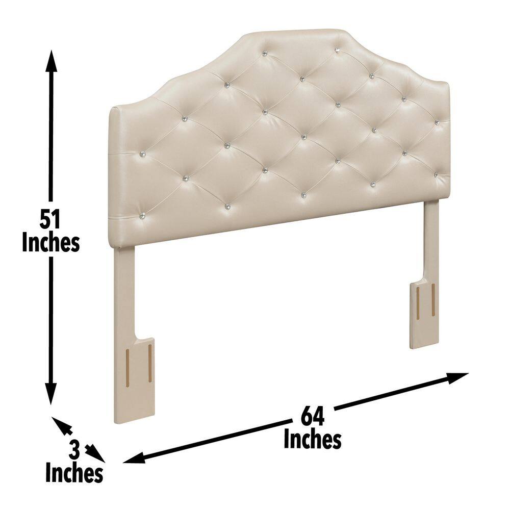 Pearl Faux Leather Tufted Queen Headboard with Crystal Buttons