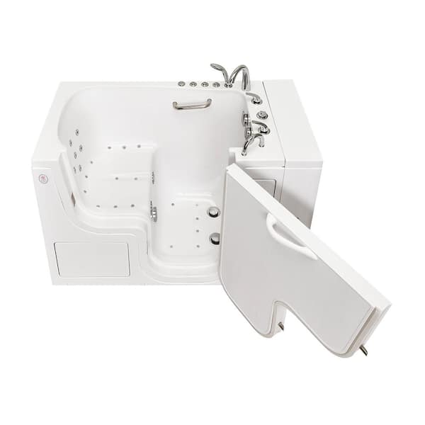 Wheelchair Transfer32 52 in. Walk-In Whirlpool and Air Bath Bathtub in White, Fast Fill Faucet,Heated Seat,RH Dual Drain