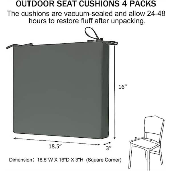 Outdoor Chair Cushions, Waterproof Square Corner Memory Foam Seat Cushions with Ties, Throw Pillow, Gray
