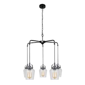 Trystan 5-Light Flat Black Finish with Clear Glass Transitional Chandelier for Kitchen/Dining/Foyer, No Bulbs Included