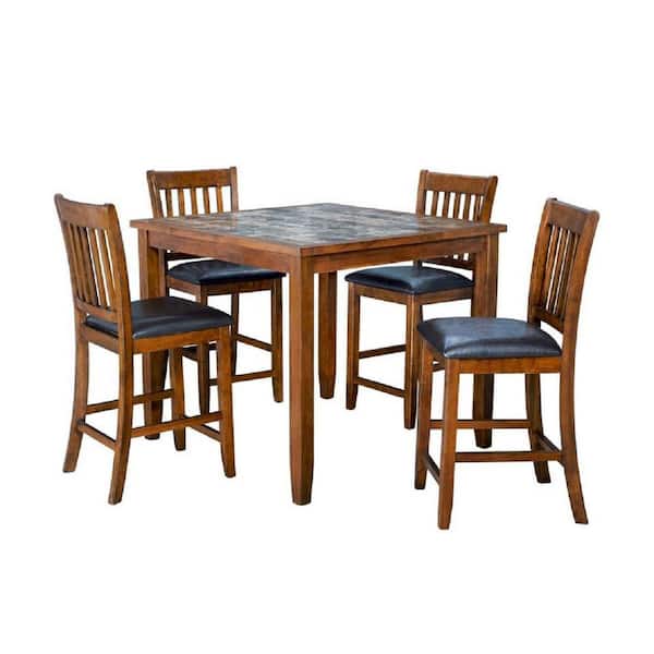 Primo International Kaelam 5 Piece Faux, Counter Height Marble Top Dining Table Set