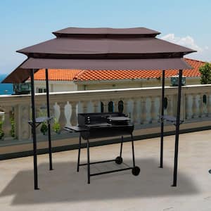 8 ft. x 4 ft. Metal Grill Gazebo with Soft Top Canopy and Steel Frame with Hook and Bar Counters, Fabric Light Brown