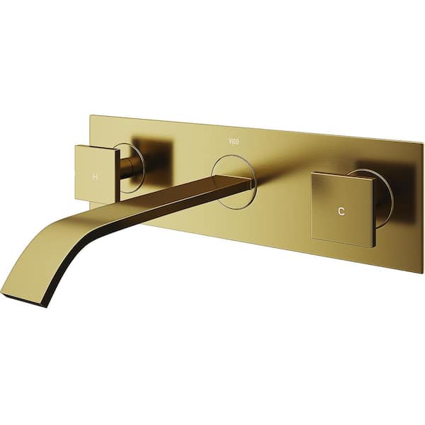 VIGO Titus Two Handle Single-Hole Wall Mount Bathroom Faucet in Matte Brushed Gold