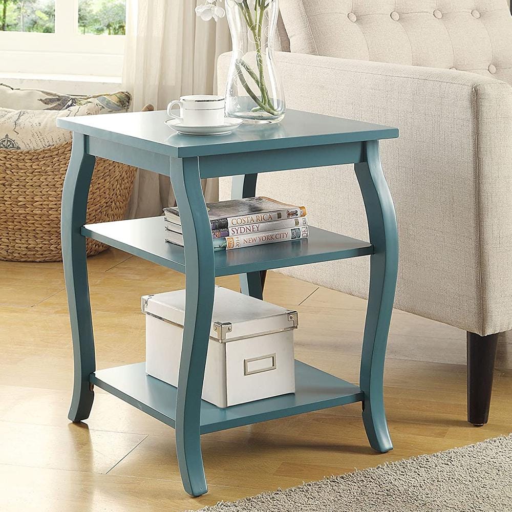 Becci Teal Wood Dual-Facing End Table with Open Storage