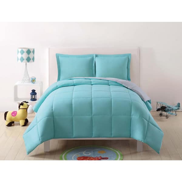 My World Anytime 2-Piece Turquoise and Grey Twin XL Comforter Set