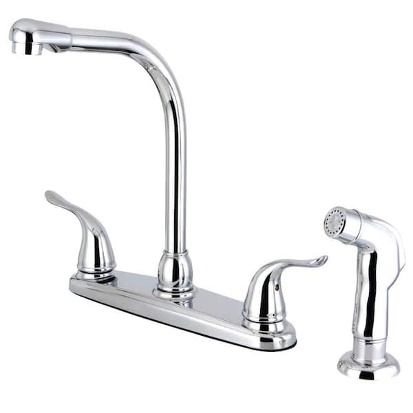 Kingston Brass Yosemite 2-Handle Deck Mount Centerset Kitchen Faucets with Side Sprayer in Polished Chrome