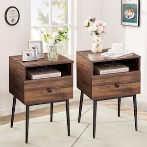 NightStands Set of 2, Square End Side Table with Drawer and Storage Space for Sofa Couch, Living Room and Bedroom, Brown