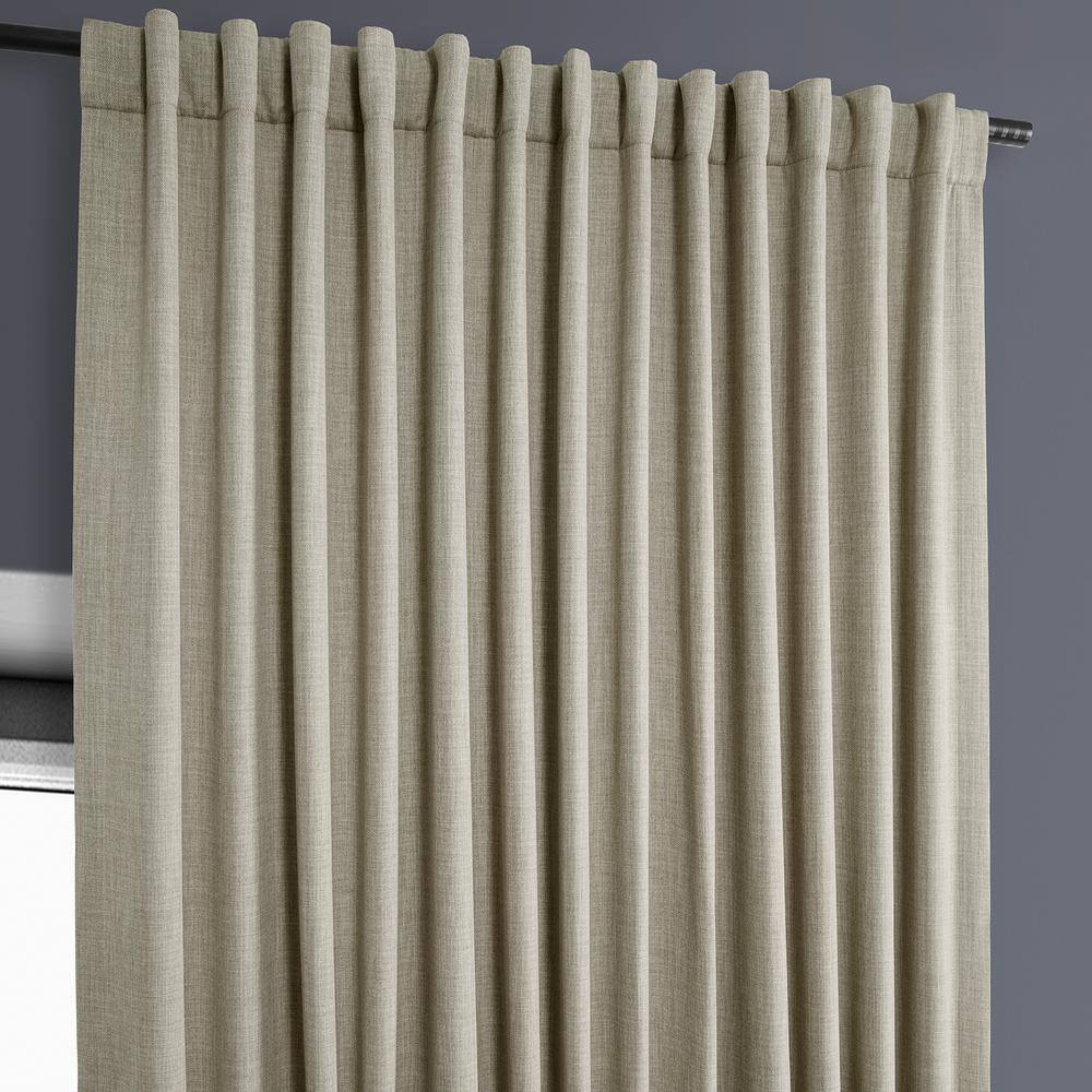 Oatmeal Beige Faux Linen Extra Wide Room Darkening Curtain - 100 in. W X 96 in. L (1 Panel)
