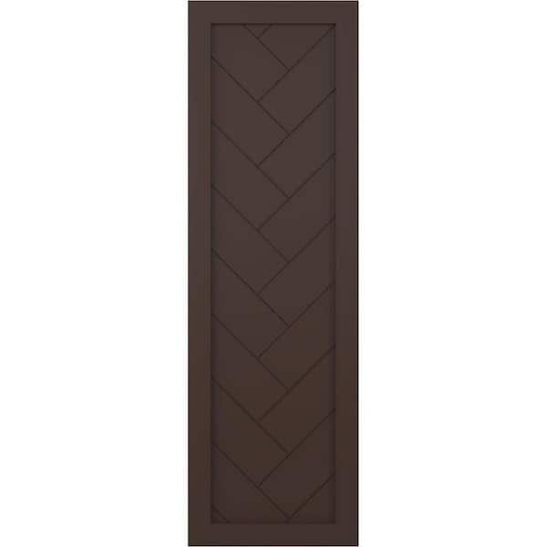 Ekena Millwork 12 in. x 28 in. PVC Single Panel Herringbone Modern Style Fixed Mount Board and Batten Shutters Pair in Raisin Brown