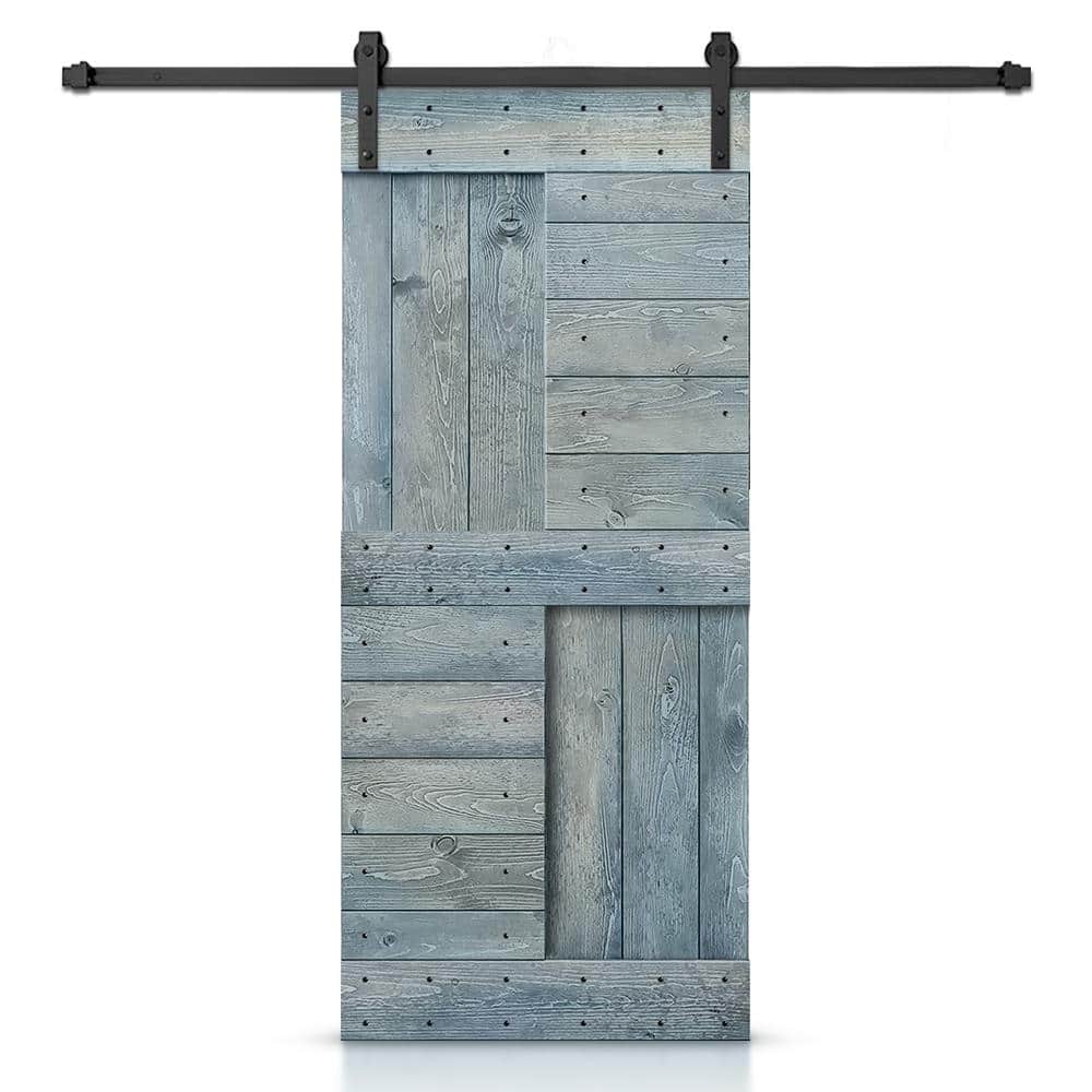 24 in. x 84 in. Denim Blue Stained DIY Knotty Pine Wood Interior Sliding Barn Door with Hardware Kit price history on PriceWatchPro