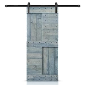 42 in. x 84 in. Denim Blue Stained DIY Knotty Pine Wood Interior Sliding Barn Door with Hardware Kit