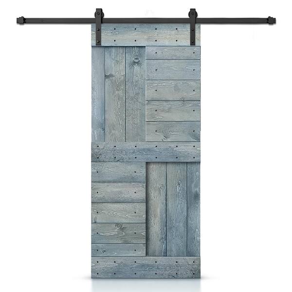 CALHOME 42 in. x 84 in. Denim Blue Stained DIY Knotty Pine Wood Interior Sliding Barn Door with Hardware Kit