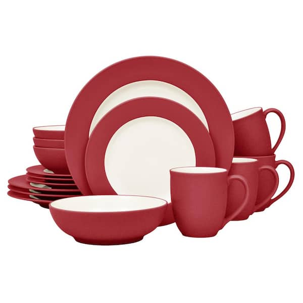 Noritake Colorwave Raspberry 16-Piece Rim (Cherry) Stoneware Dinnerware Set, Service For 4