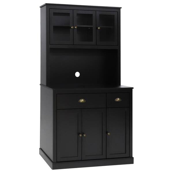 Reviews for VEIKOUS Black Wood Kitchen Pantry Cabinet Storage with ...