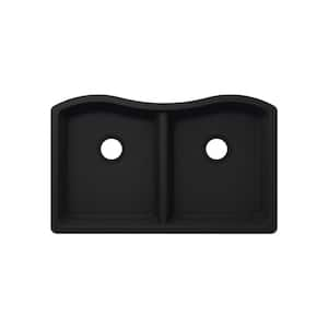 33 in. Undermount Double Bowl 50/50 Quartz Kitchen Sink in Black