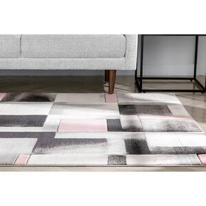 Good Vibes Louisa Blush Pink Modern Geometric Boxes 3 ft. 11 in. x 5 ft. 3 in. Area Rug