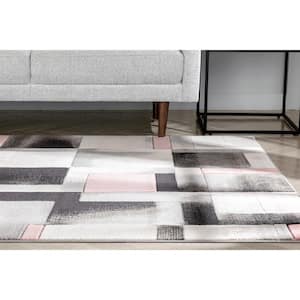 Good Vibes Louisa Blush Pink Modern Geometric Boxes 7 ft. 10 in. x 9 ft. 10 in. Area Rug