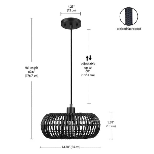 Globe Electric Maren 1-Light Matte Black Shaded Pendant Light with 