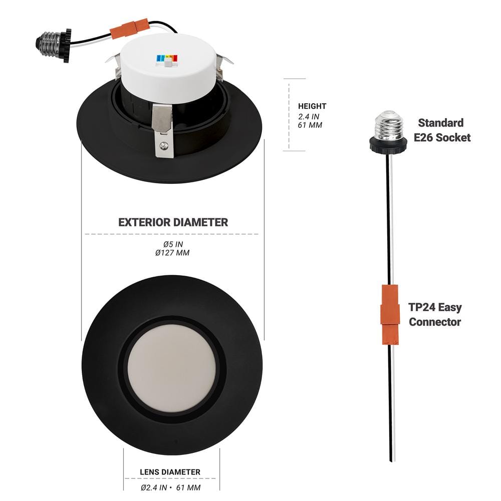 Black 4-Inch Adjustable LED Recessed Lighting Kit, 6-Pack