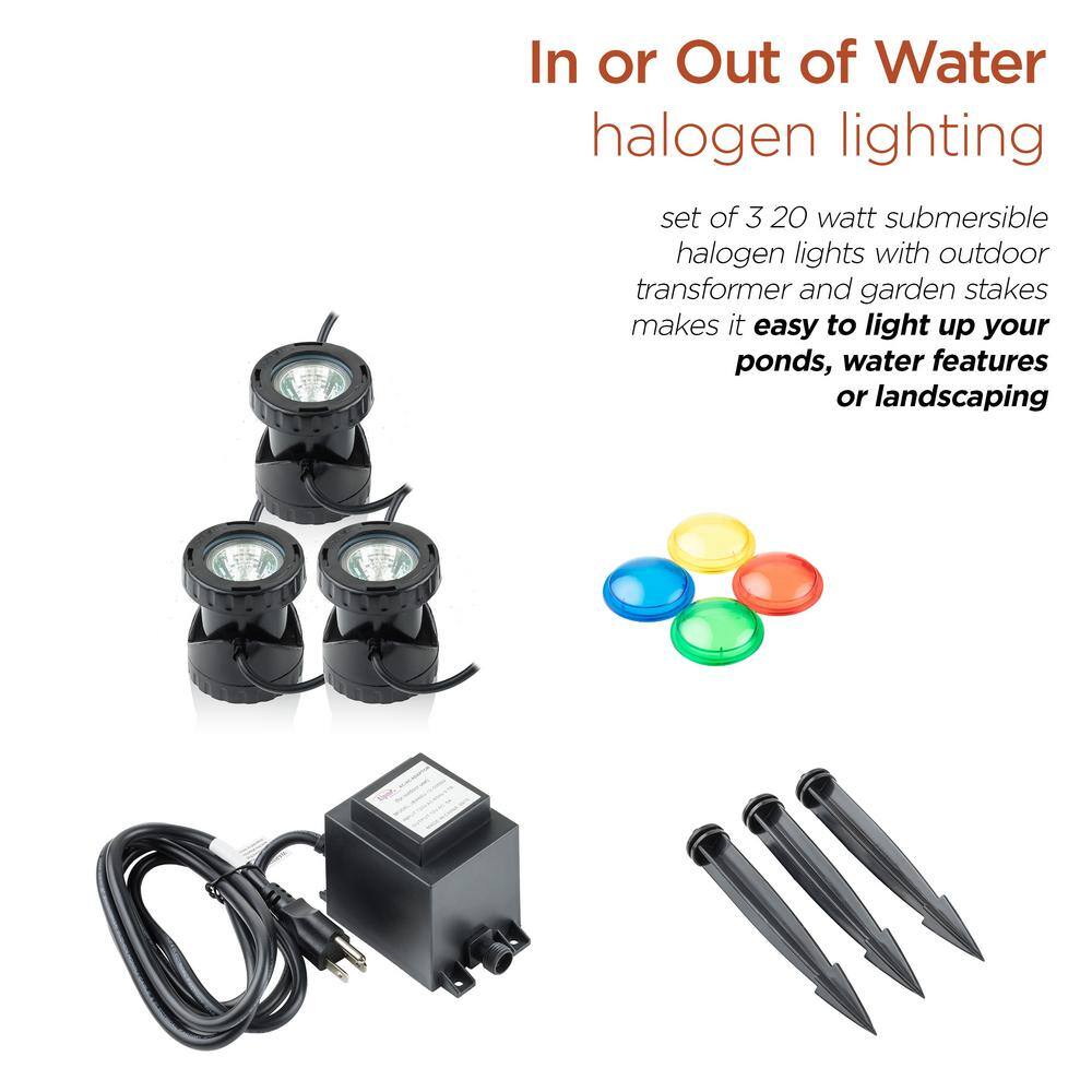 Alpine Black PVC 20-Watt Halogen Pond Lights with Transformer