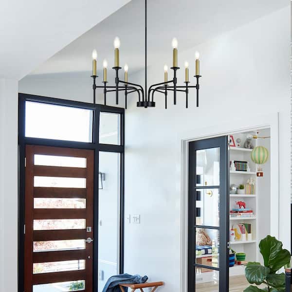 ジャンク HIGH CLASS ブラック 35cm ゴールド金具 LynPon 8-Light Modern Black and Gold Candle Farmhouse Chandelier