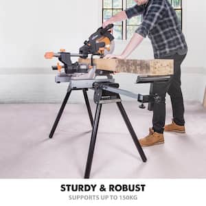 Compact Folding Miter Saw Stand with Quick Release Mounting Brackets