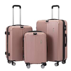 3-Piece ABS Luggage Set, Durable Hardside Suitcase with TSA Lock and Spinner Wheels Rose Gold