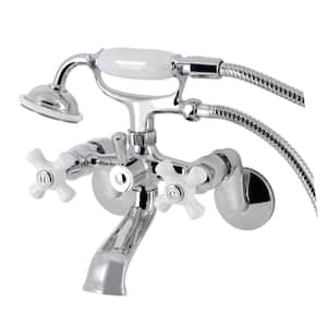 Kingston 3-Handle Wall-Mount Clawfoot Tub Faucet with Hand Shower in Polished Chrome