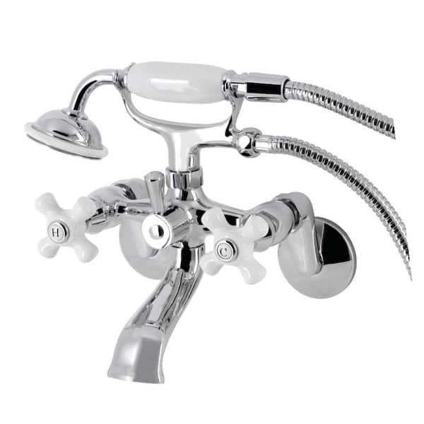 Kingston Brass Kingston 3-Handle Wall-Mount Clawfoot Tub Faucet with Hand Shower in Polished Chrome