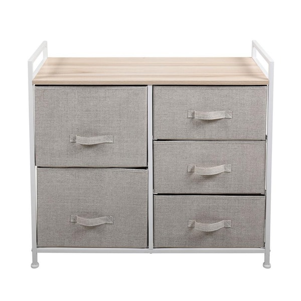 JASMODER 5-Drawer Gray Composite Dresser (30.91 in. x 32.4 in. x 11.54 in.)