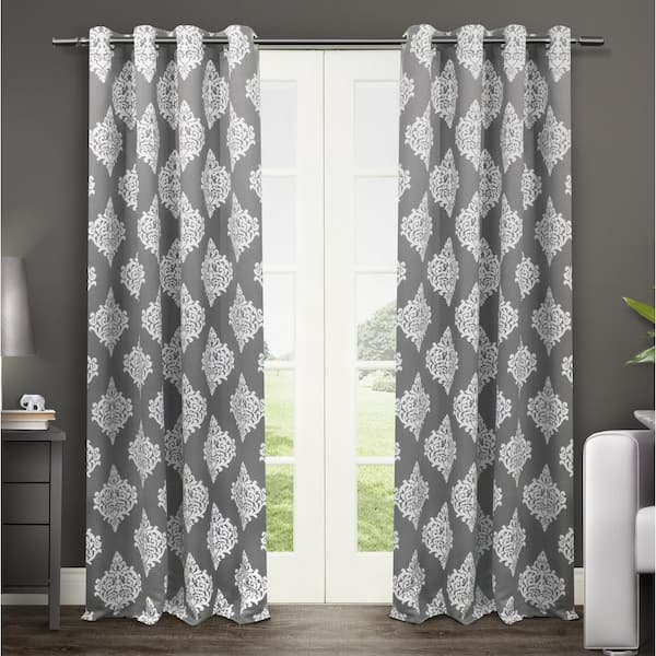 EXCLUSIVE HOME Medallion Black Pearl Medallion Woven Room Darkening Grommet Top Curtain, 52 in. W x 84 in. L (Set of 2)