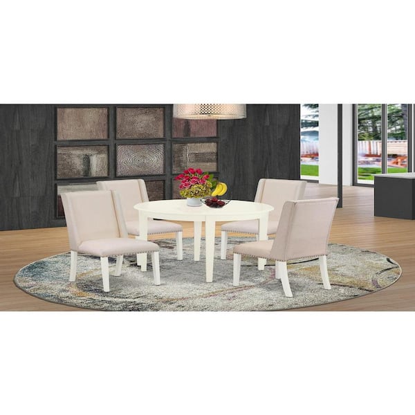 East West Furniture 5-Piece Linen white Solid Wood Top - Round Dining Room Set - Seats 4