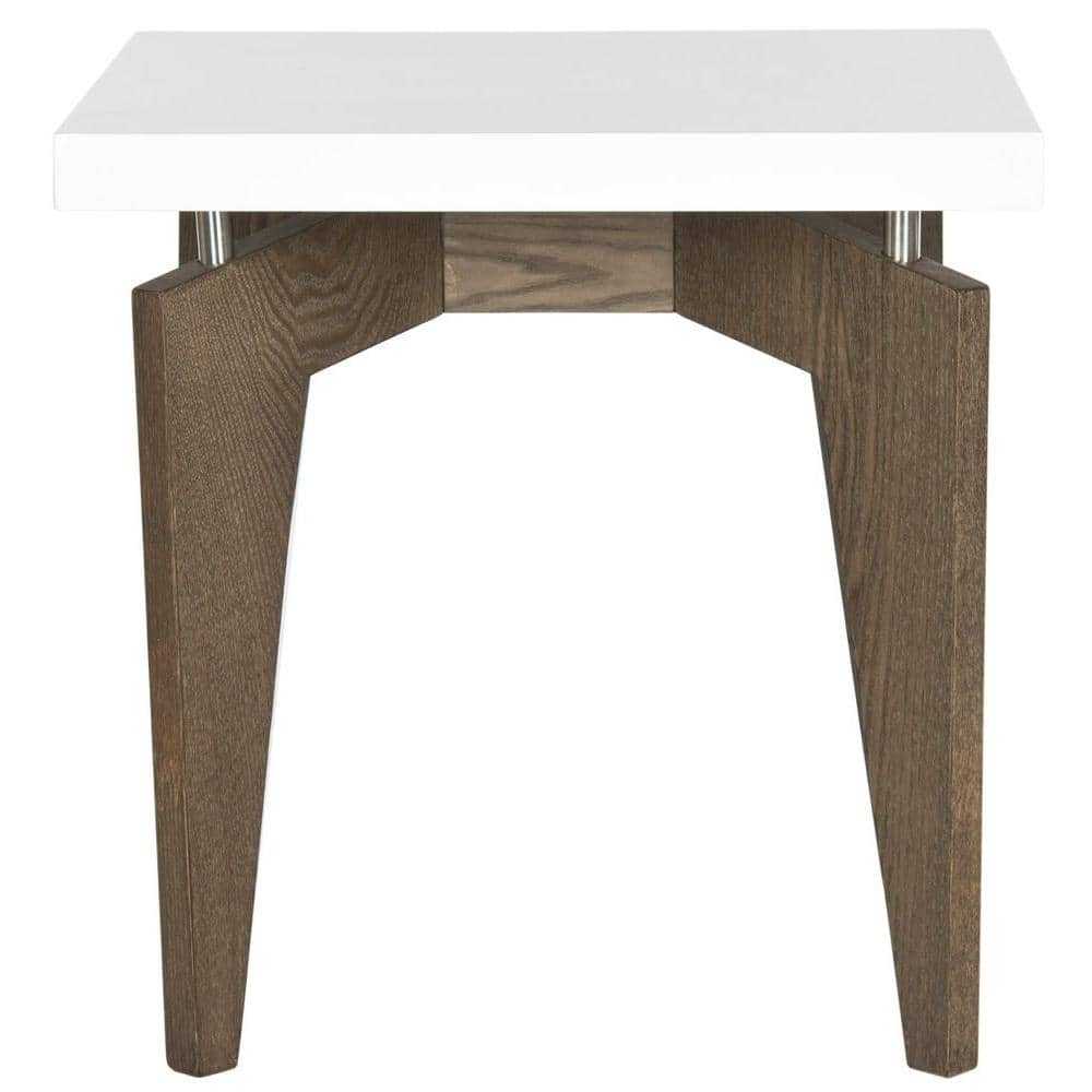Sleek Transitional 20" Square Wood & Metal End Table in White/Dark Brown