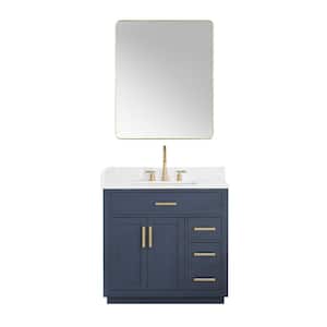 Gavino 36 in. W x 22 in. D x 34 in. H Single Sink Bath Vanity in Royal Blue with White Composite Stone Top and Mirror
