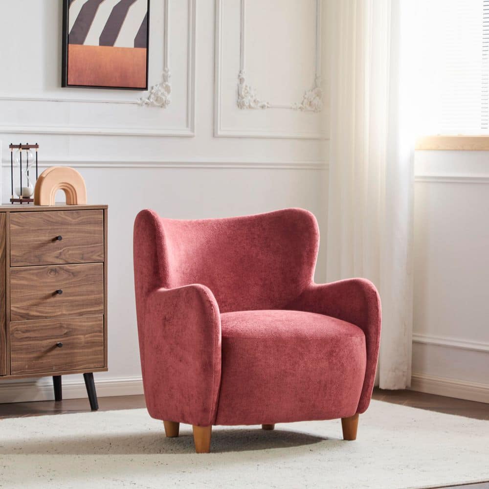 Bacho Modern Indoor Red Velvet Upholstered Wingback Accent Chair Arm Chair