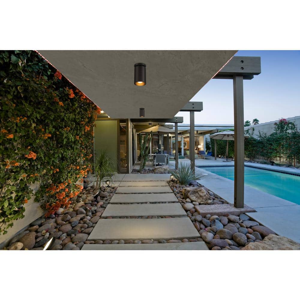 Transitional Matte Black Glass Jar LED Outdoor Flush Mount, 7.75" H