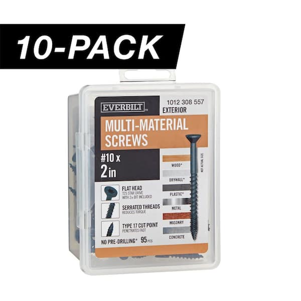 10-Pack #10 x 2 in. Black 6-Lobe Star Drive Exterior Flat Head Multi-Material Screw (10 lbs. / 950-Piece)