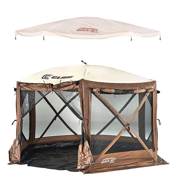 Clam Brown 8-Person Camper Tent and Tan Tent Rain Fly Tarp