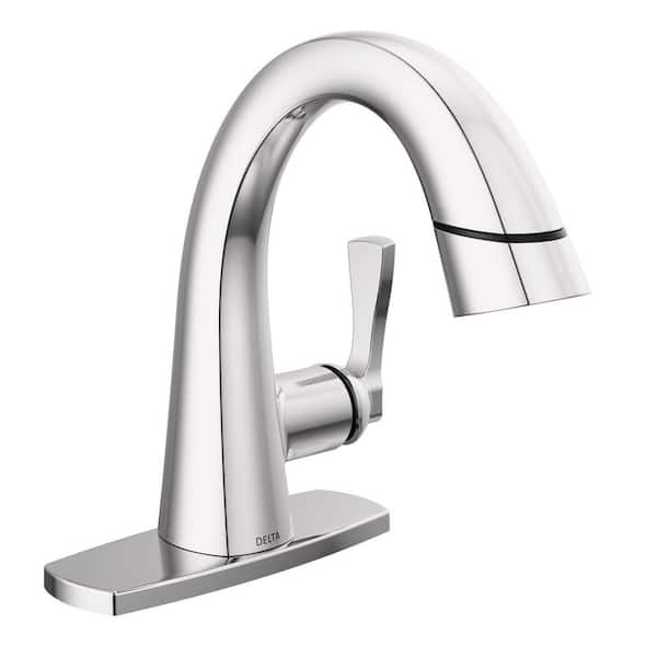 Delta Stryke Single Handle Single Hole Bathroom Faucet with Pull-Down Spout in Lumicoat Chrome