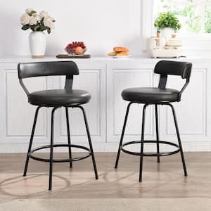 32.5 in. Grey Low Back Metal Frame Swivel Counter Stool with Round PU Leather Seat (Set of 2)