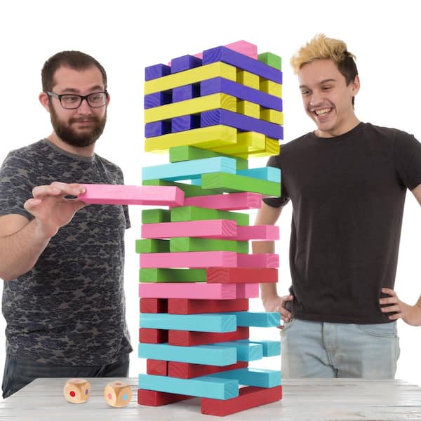 Hey! Play! Nontraditional Giant Wooden Rainbow Blocks Tower Stacking Game  HW3500086 - The Home Depot
