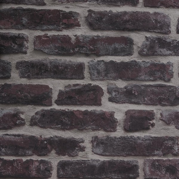 Unbranded Industrial Brick Dark Grey and Red Vinyl Removable Peel and Stick Wallpaper