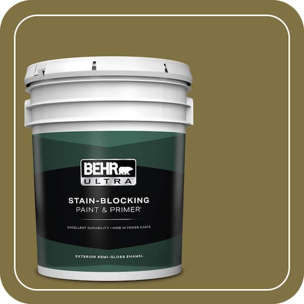 BEHR ULTRA 5 gal. #S-H-390 Italian Olive Semi-Gloss Enamel Exterior Paint & Primer