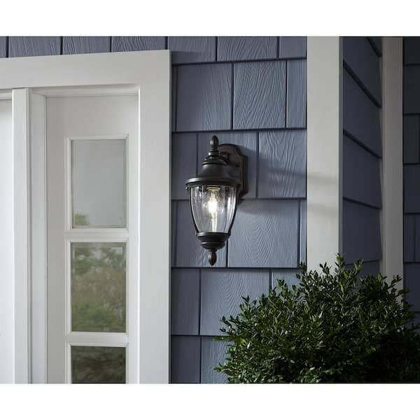Wilkerson 14.13 in. 1-Light Hardwired Black Outdoor Wall Light Lantern Sconce with No Bulb Included