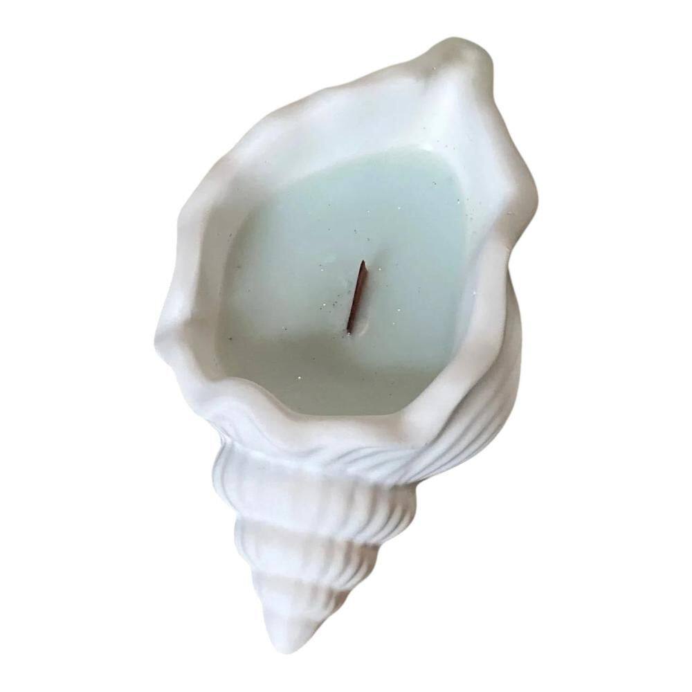 "6"" Light Blue Sea Salt And Orchid Scented Soy Wax Candle In White Resin Novelty Holder" price history on PriceWatchPro