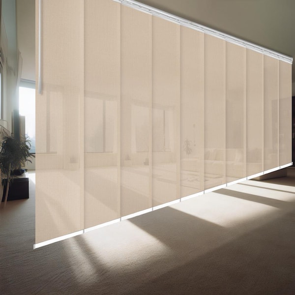EMOH Sienna Mesh 120 in. to 218 in. W x 94 in. L Adjustable 10-Panel White Double Rail Panel Track with 23.5 in. Slates