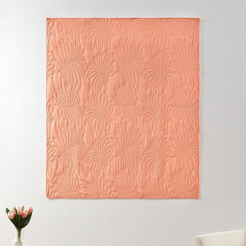 Palm Coast Coral and White Reversible Cotton Throw Blanket