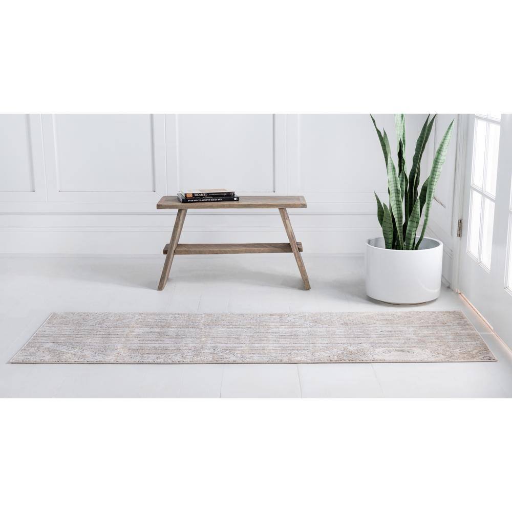Ivory and Tan Geometric Indoor Runner Rug 2' 2" x 6' 1"