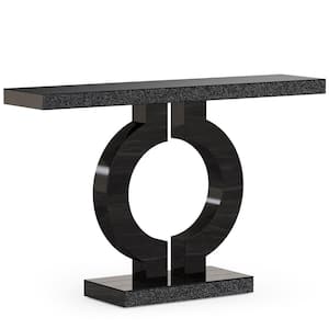 Terrella 43 in. Modern Black Rectangle Glass Console Table with Mirror Finish, Modern Entryway Sofa Table