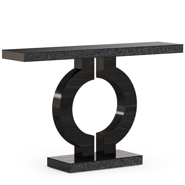 BYBLIGHT Terrella 43 in. Modern Black Rectangle Glass Console Table with Mirror Finish, Modern Entryway Sofa Table
